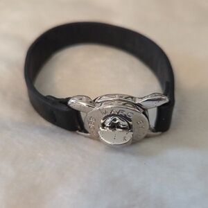 Marc By Marc Jacobs Black Leather Bracelet with Silver Charm Clasp
